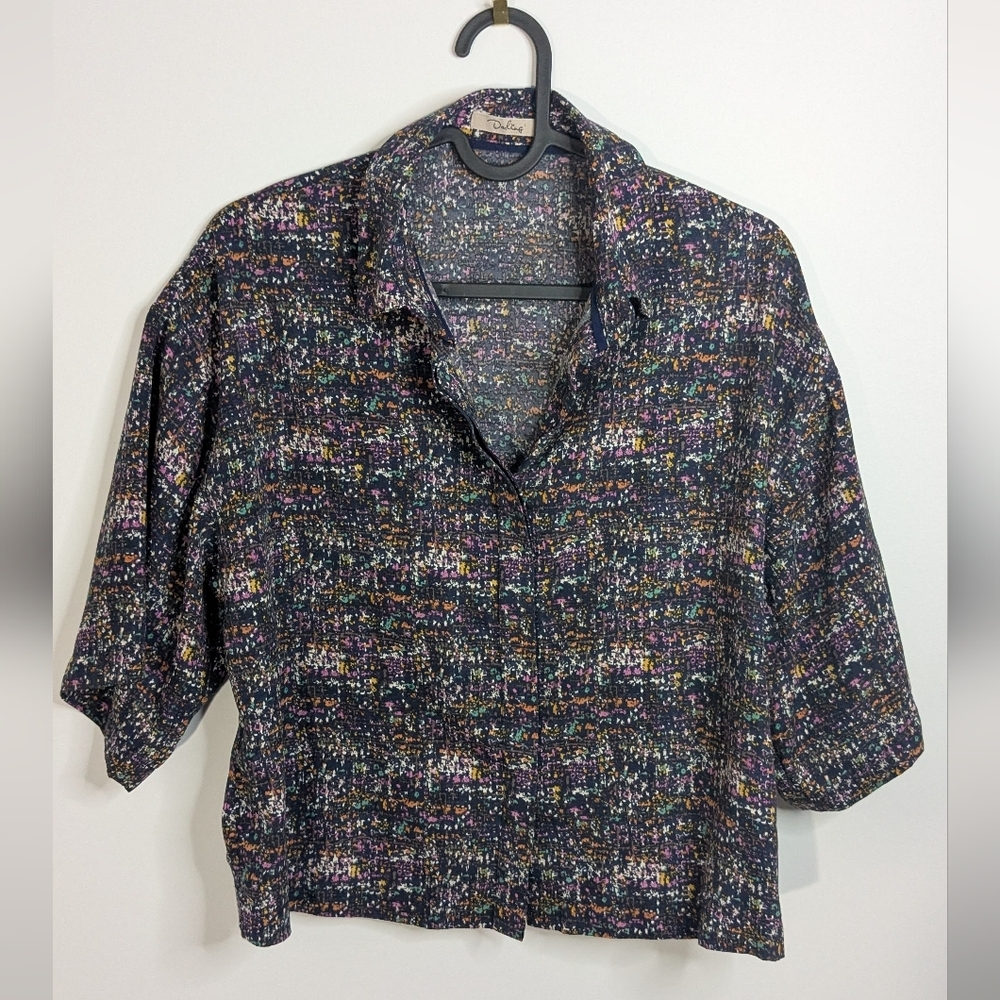 Lulu's Boxy Abstract Navy Pattern Camp Shirt - Women's small